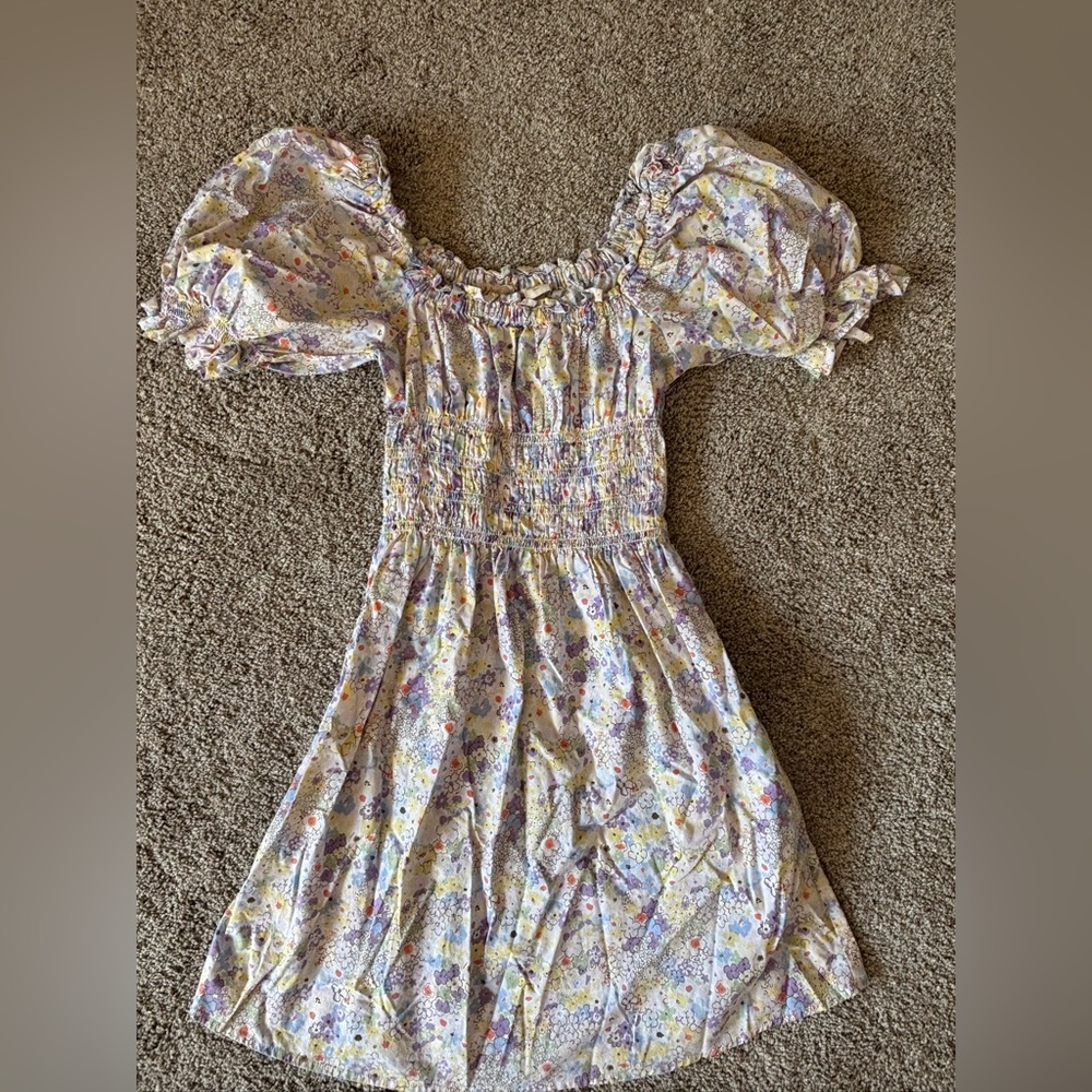 Levi's Blue and Pink Smocked Puff Sleeve Sundress